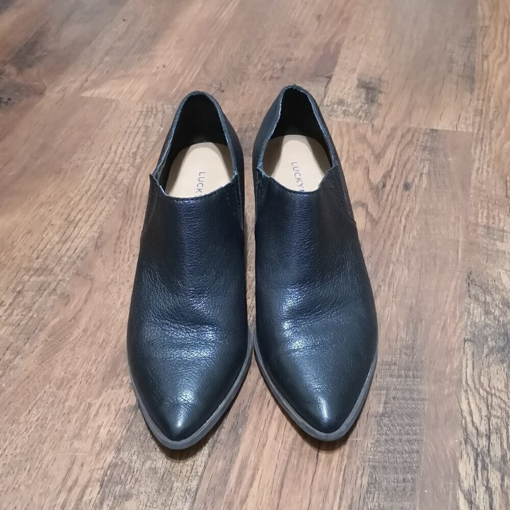 Lucky Brand Tabea‎ Leather Pointed Toe Ankle Booties Shoes Black Size 8.5M - Picture 2 of 7